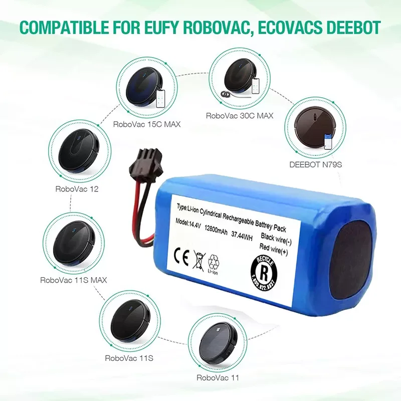 

High capacity 14.4V Li-ion battery for Conga Excellence 990 Ecovacs Deebot N79 N79S DN622, Eufy Robovac 11 11S 12 15C 15S 35C
