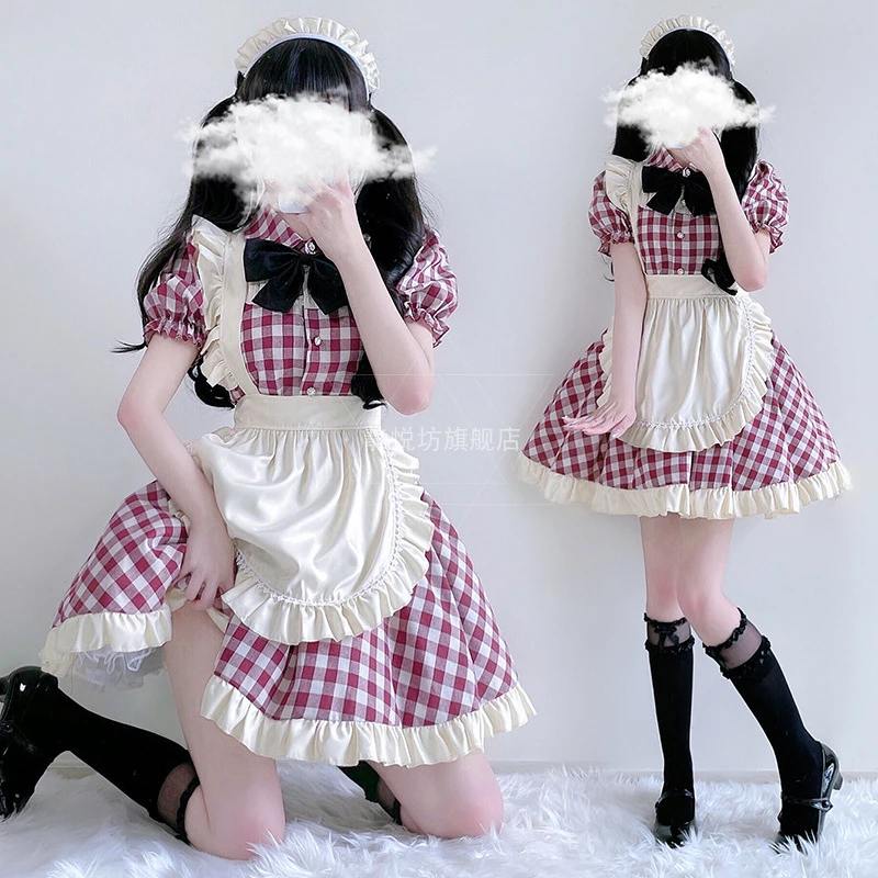 

Maid Cosplay Cute Cat Series Lolita Tartan Dress Classic Oktoberfest Clothing Disfraz Costumes Sevika Set Anime Clothes