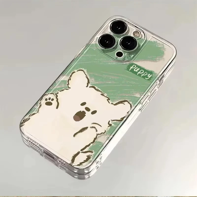 Чехол для телефона с забавной белой собакой iPhone 16 15 14 13 12 11 Pro XS MAX 7 XR 8 Plus прозрачный