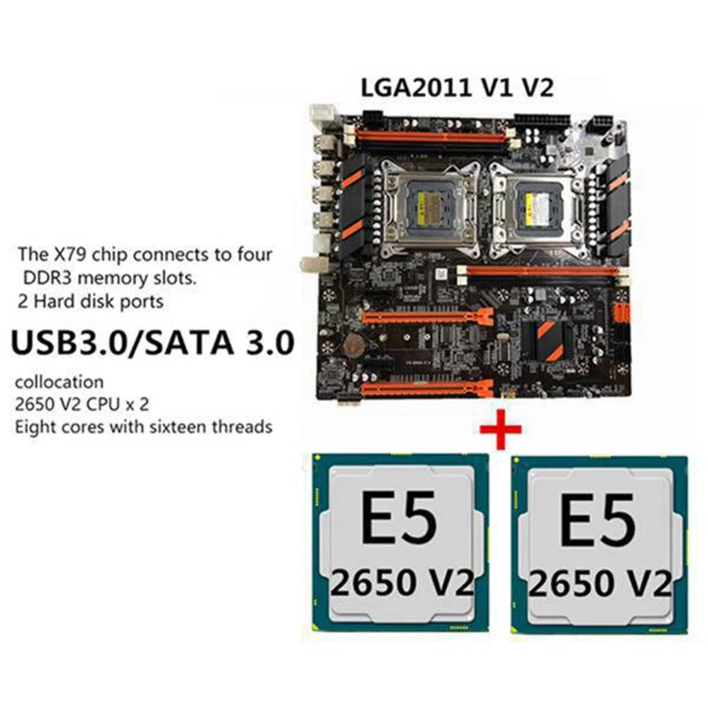 X79 Dual CPU Motherboard for Intel LGA 2011 Xeon with 2X E5 2650 V2+Switch Cable M.2 NVME Support RECC DDR3 RAM |