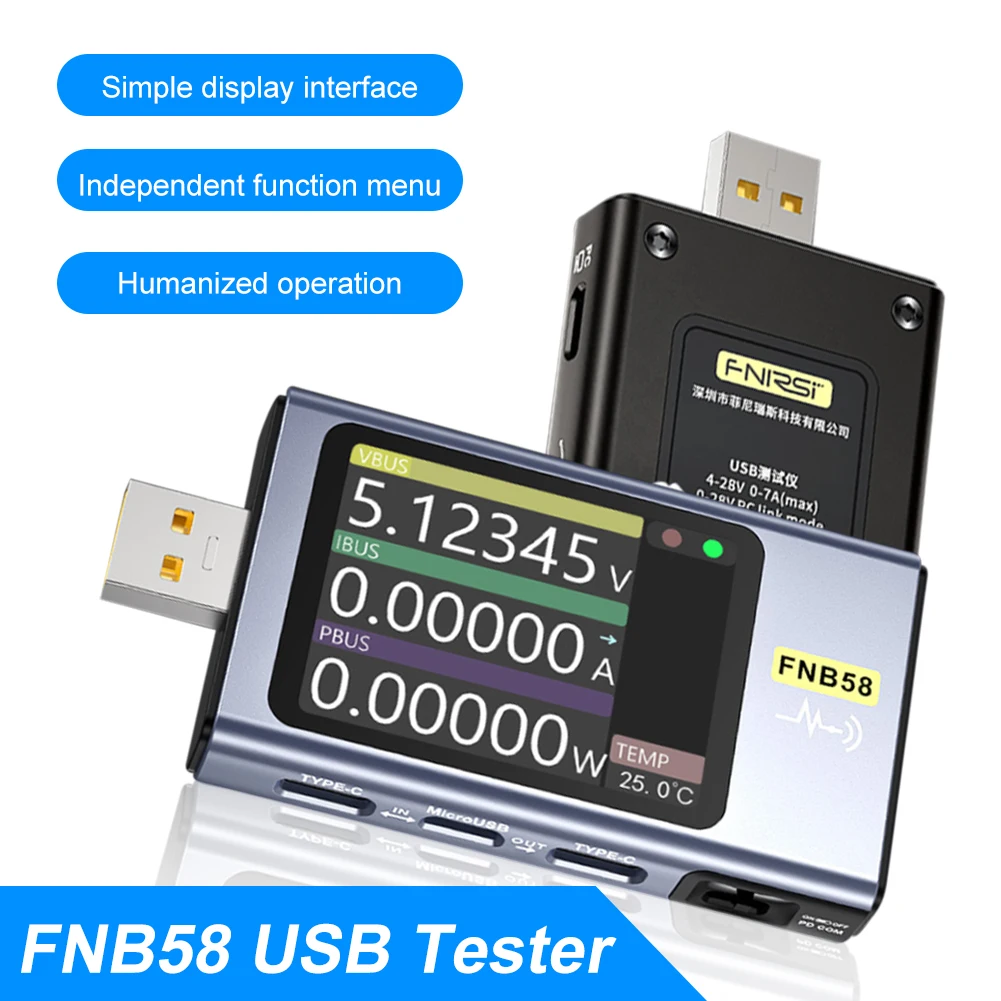 

USB-тестер FNIRSI FNB58, цифровой вольтметр, амперметр, быстрое обнаружение заряда, триггер, измерение емкости, измерение пульсации