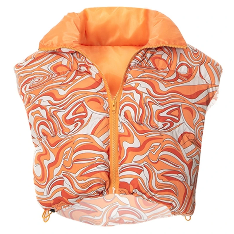 

Chic Midriff-baring Warm Vest Women's Zipper Vest Floral Print Sleeveless Jacket