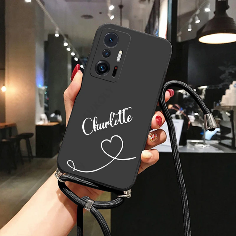 Personalized Custom Name Text Case for Xiaomi Redmi Note 8 9 10 7 Pro 9S 9A 9C 8T 10C 10A Neck Strap Rope Cover images - 6