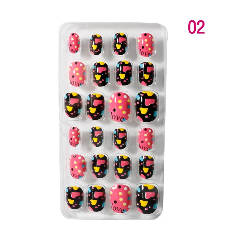 24PCS/Set Kids Fake Nails Art Decor Children Detachable Candy Wearable Full Cover Self Adhesive Press On Nail Tip Manicure Tools images - 6