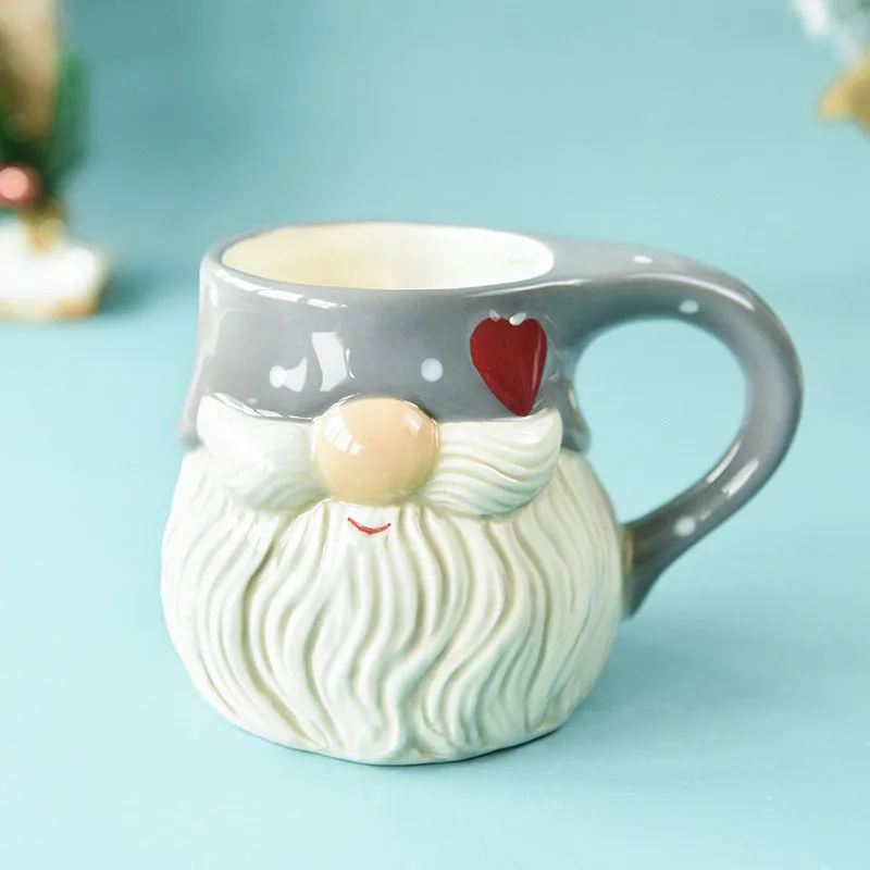 

European and American retro embossed Santa Claus ceramic mug creative Christmas gift ceramic coffee cup decoration ornaments