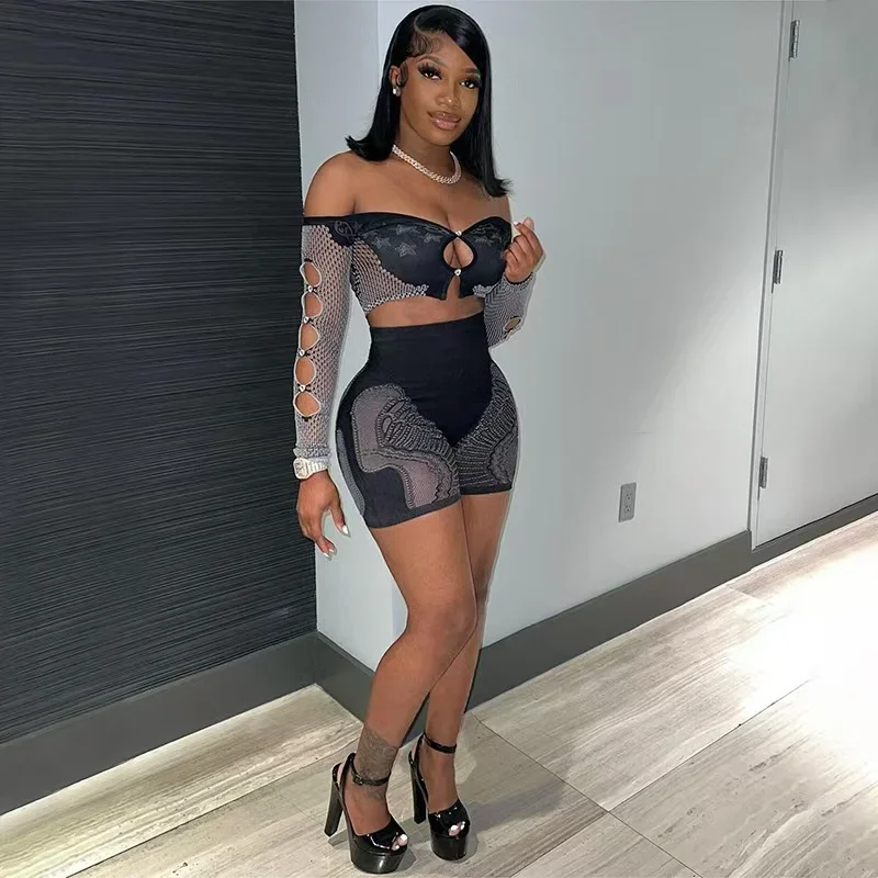 Сексуальная сетчатая прозрачная одежда для ночного клуба женщин комплект из
