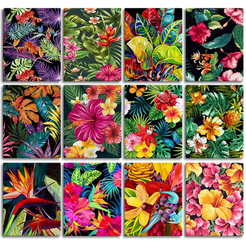 

GATYZTORY Acrylic 60x75cm Paint By Numbers Flowers On Canvas Coloring By Numbers Leaves Handpainted Unframe DIY Gift Kits