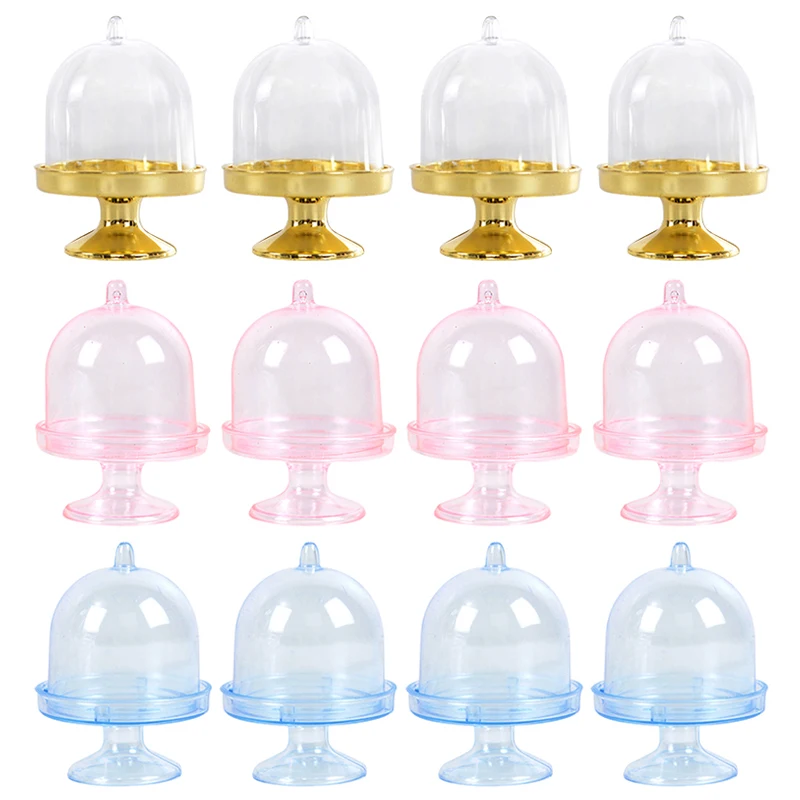 

4pcs Clear Mini Candy Dessert Holder Cake Display Stand Tray With Lid Wedding Gift Candy Box Birthday Party Dessert Table Decor