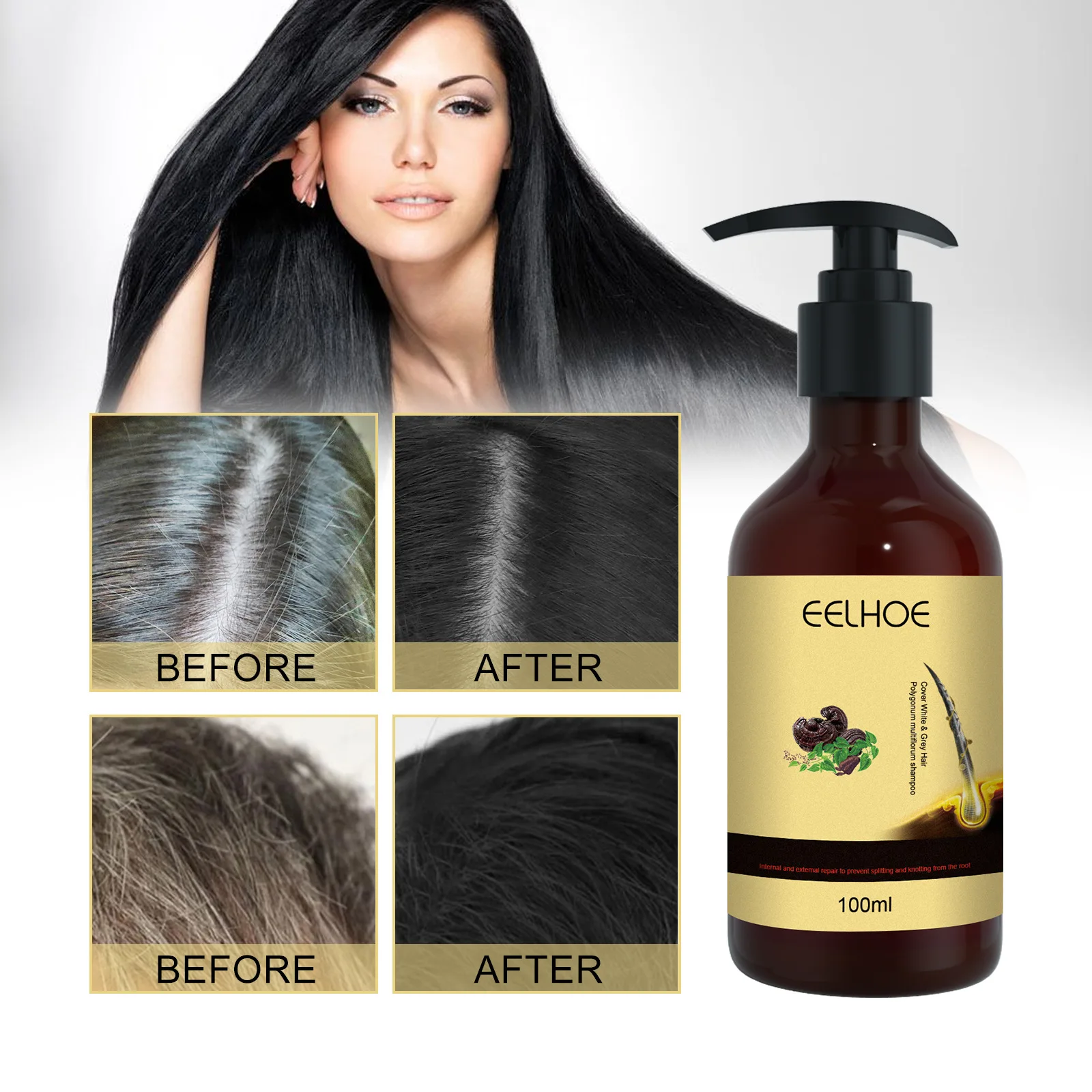 

Polygonum Shampoo Natural Darkening Black Hair Product Multiflorum Nourishing Repairing Anti-dandruff Anti-itch Shampoos