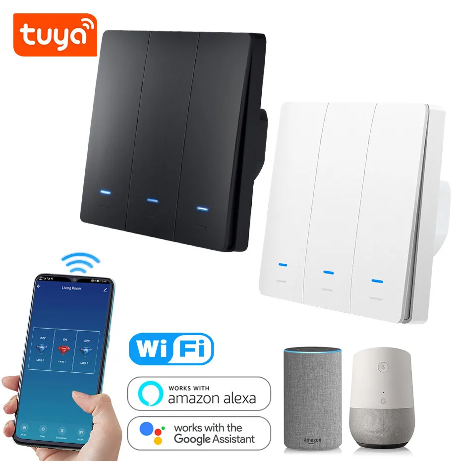 Настенный сенсорный выключатель Tuya с Wi-Fi европейский стандарт беспроводное