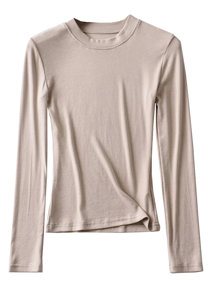 Женская хлопковая облегающая эластичная футболка с круглым вырезом и длинным