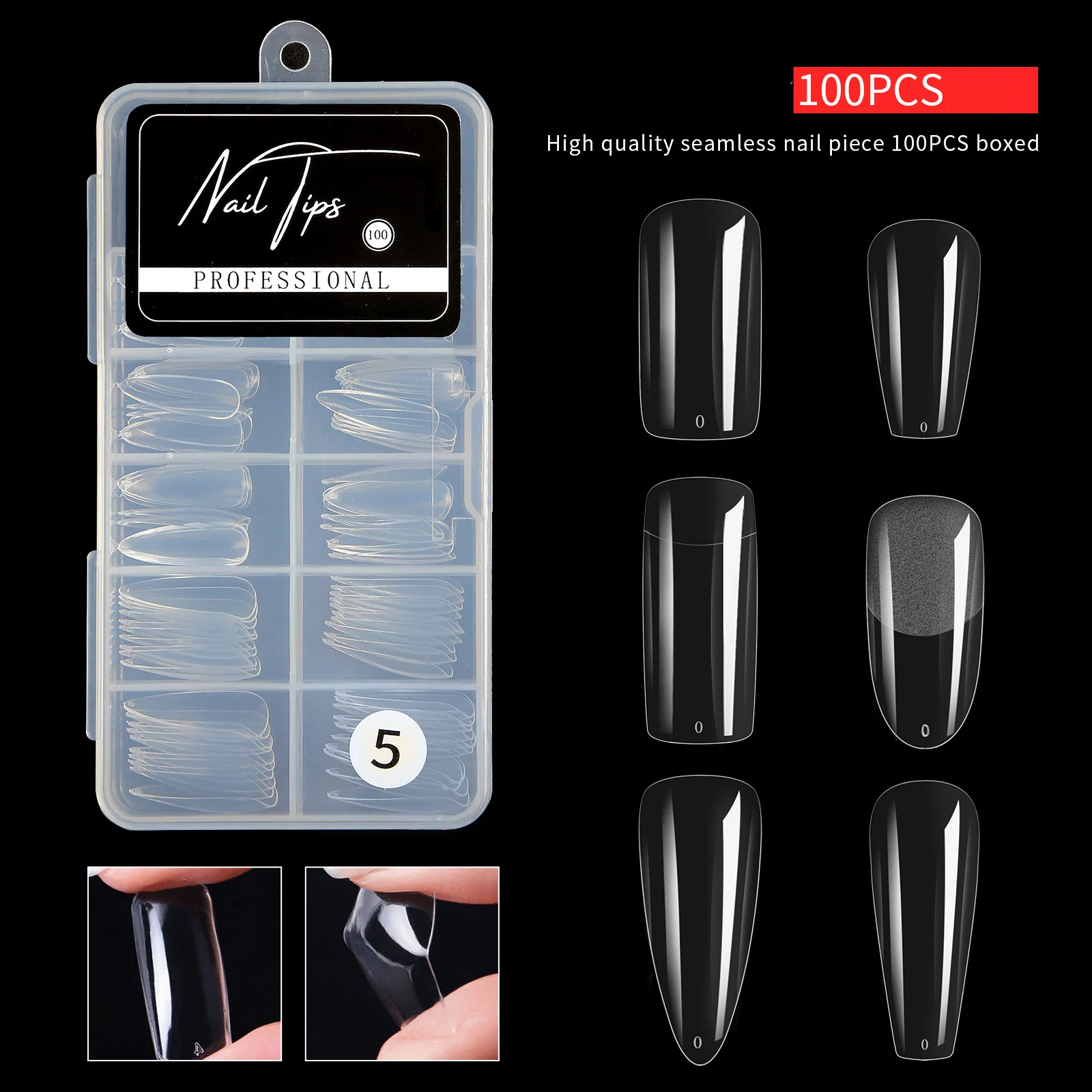 

100pcs/box Clear Transparent Seamless Fake Nails Full Coverage False Nails Tips Short T-shaped Water Drop Full Sticker For Nails