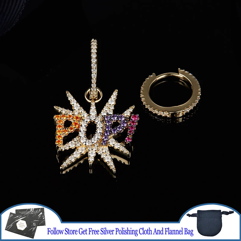 

POPI Letter Star Zircon Earrings S925 Sterling Silver Women's Simple Tribal Style Personality Banquet Luxury Shiny Jewelry Gift