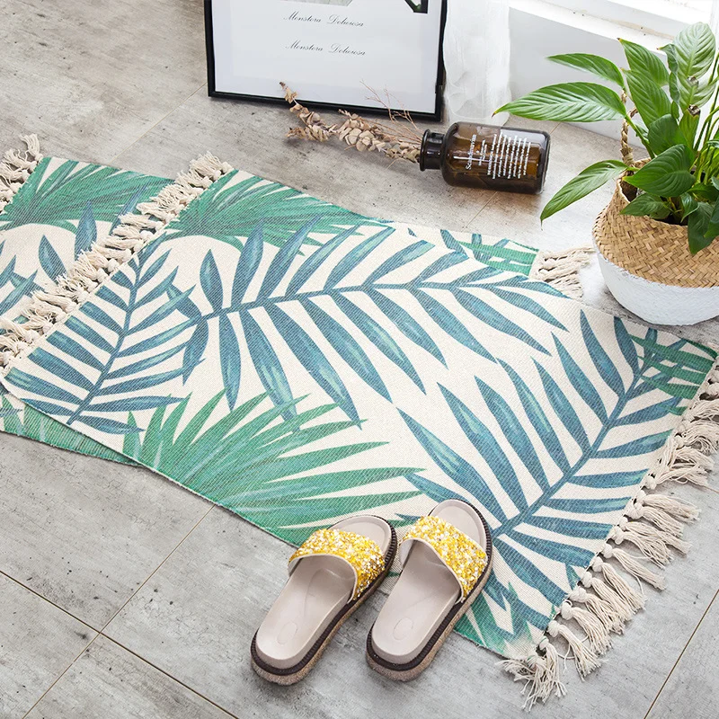 

Длинный нескользящий ковер из хлопка и льна с геометрическим принтом в виде фруктов