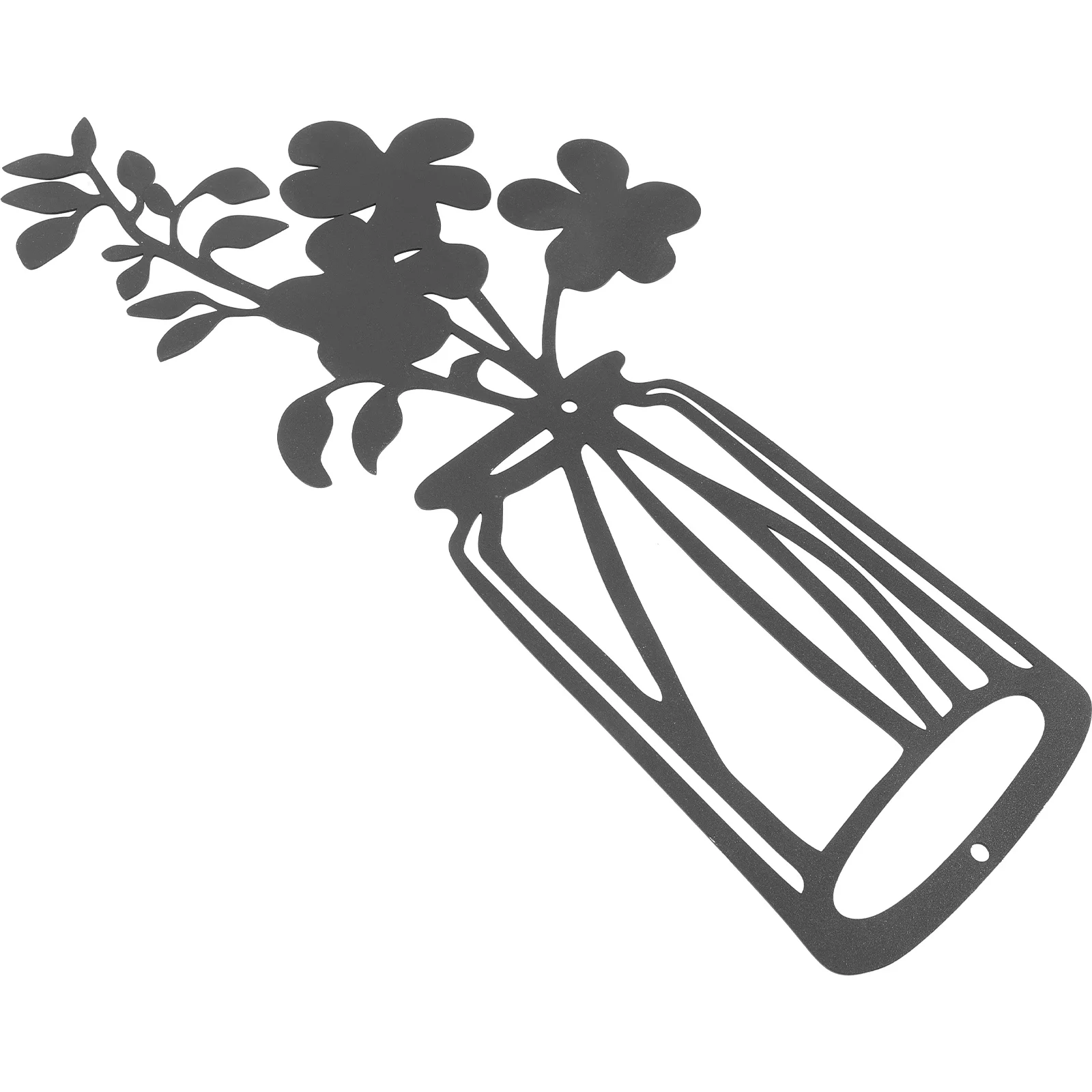 

Wall Flower Metal Decor Minimalist Sculpture Vase Flowers Black Iron Cushions Bed Silhouette Ornament Theme Hanging