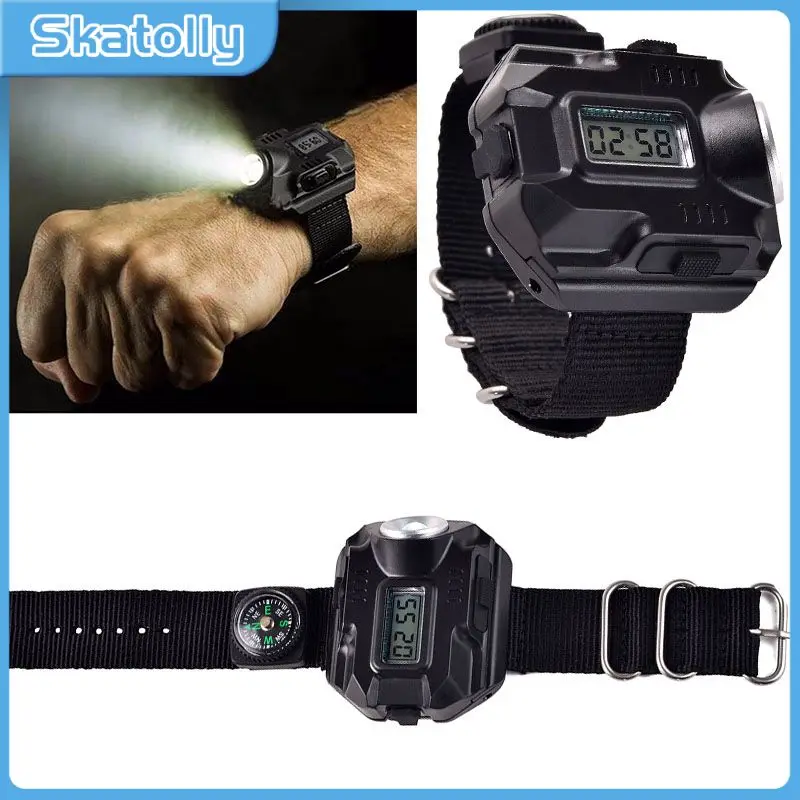 

Фонарик для наручных часов, фонарик, аккумулятор USB, тактический портативный фонарь, дисплей времени, телефон с компасом