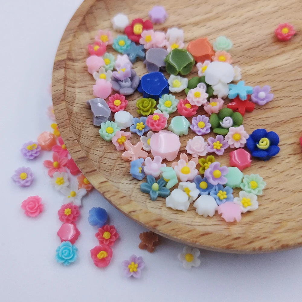 50/100 шт. 6-10 мм смола камелии разноцветный цветок для ногтей мини трехмерный DIY