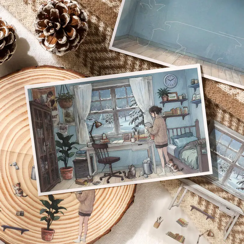Фото Набор из 3 наклеек Card Lover [Серия Floating Light Atlas] с пейзажами для уютной комнаты: утренние цветы, дом, весенний сад, двор №5
