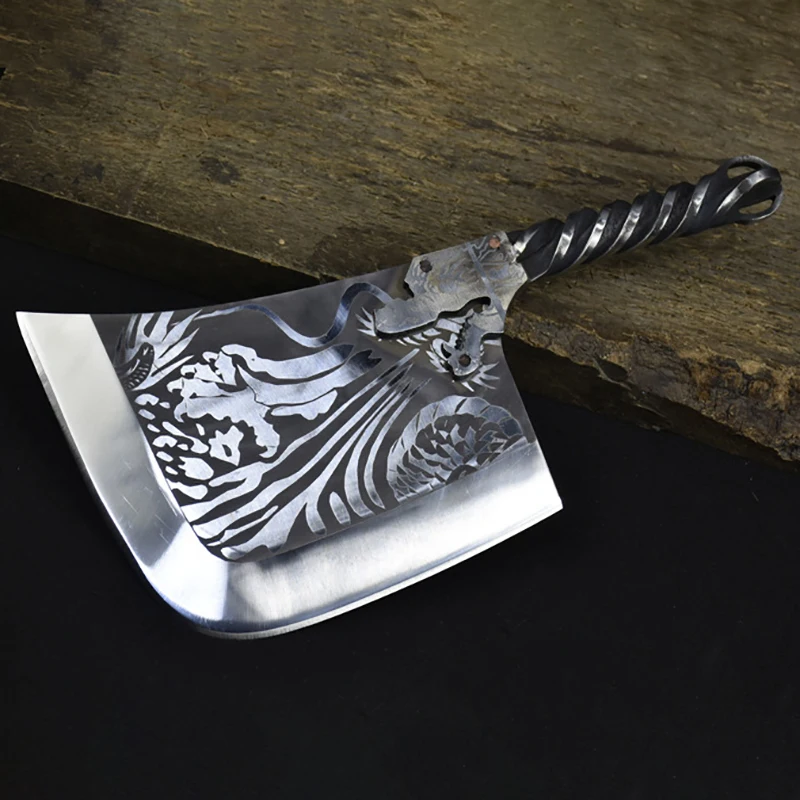 

Handmade Longquan Knife Forged 8 Inch Butcher Machete Big Bone Chop Kitchen Hatchet Knife 7Cr17MoV Steel Handle China Messer