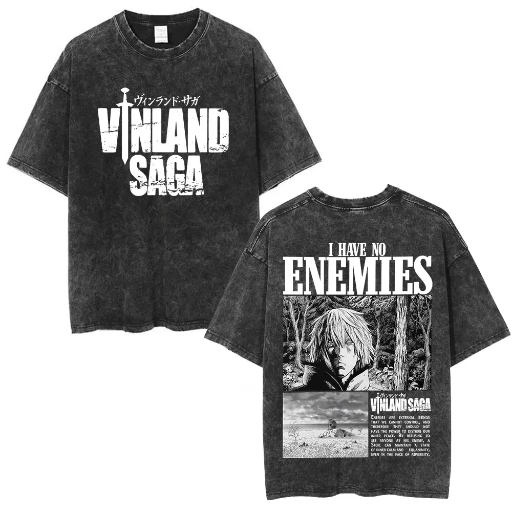 Фото Винтажная потертая футболка в стиле аниме Vinland Saga Thorfinn Karlsefni, мужская и женская одежда, модные уличные повседневные хлопковые футболки большого размера №3