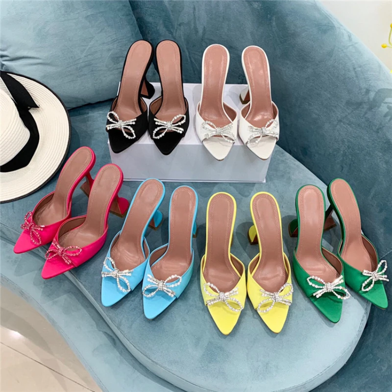 

2023 Women's Slippers Are Worn Outside The Pointed Fish Mouth Water Diamond Butterfly High Heels