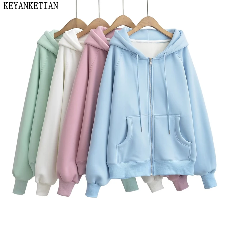 KEYANKETIAN 2024 новые зимние женские флисовые толстые однотонные толстовки в