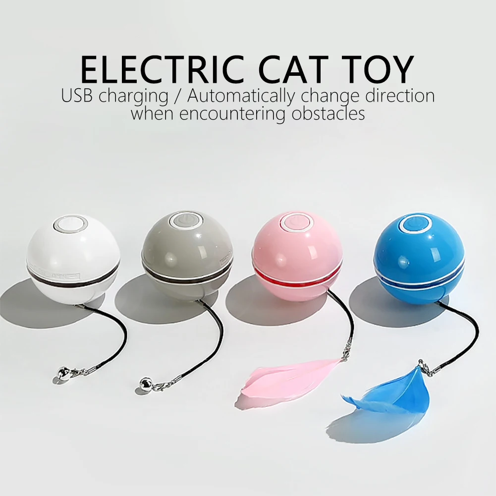 

Cat Toy Smart Interactive Rolling Ball Automatic Rotating Pet Toy With Bell&Feather Ball Toy USB Rechargeable LED Flash Balls