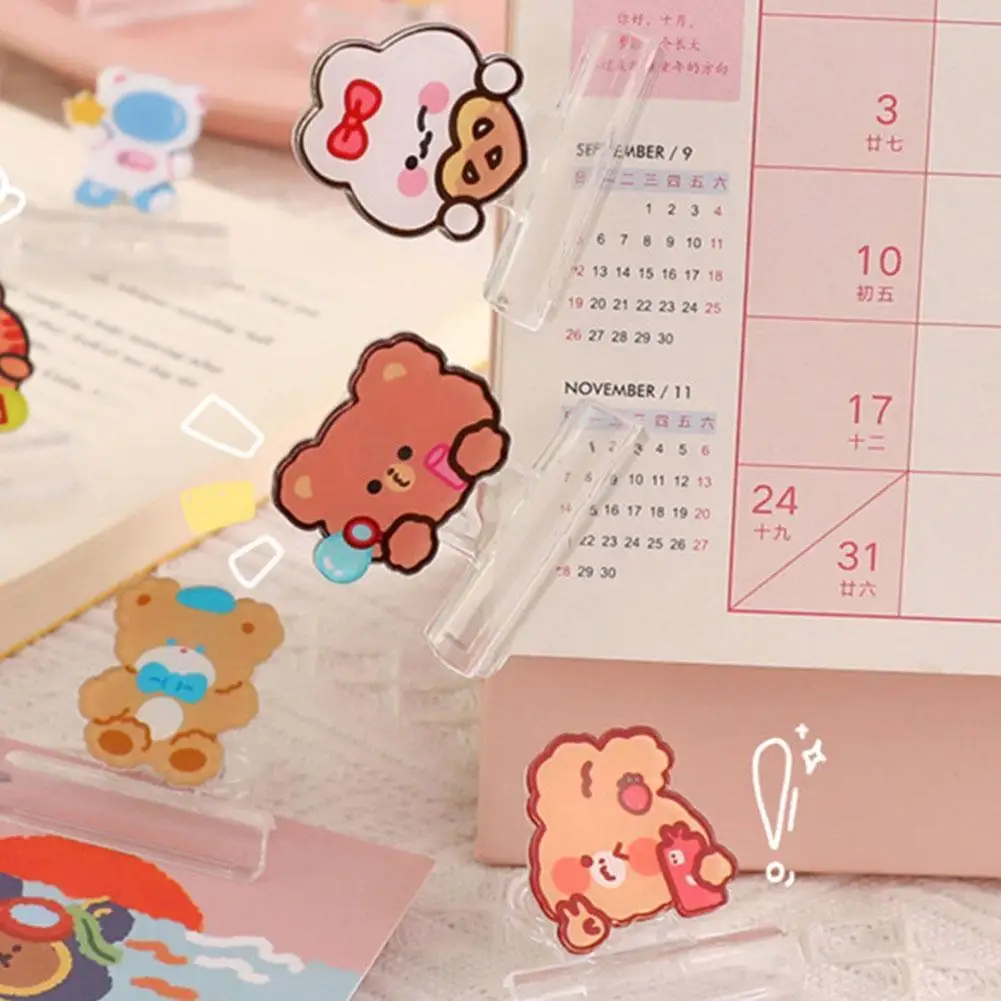 

Cute Bear Flower Cartoon Kawaii Acrylic Bookmark Student Stationery Book Page Clip Creative Pendant Metal Chain Office LearnGift