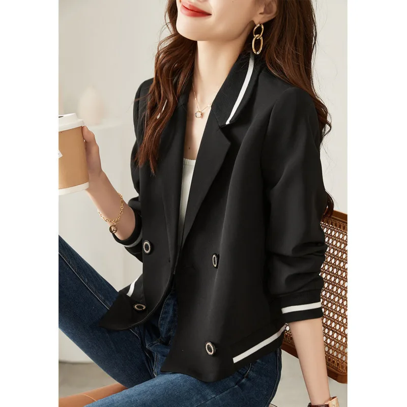 

Женский двубортный пиджак, черный свободный пиджак в Корейском стиле, верхняя одежда, весна-осень 2023