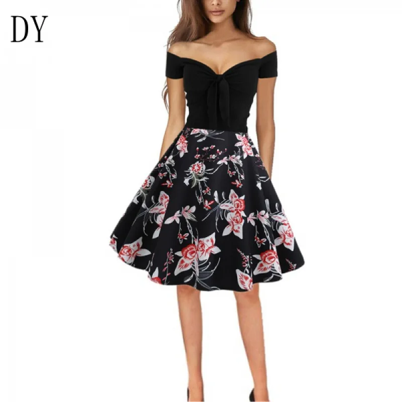 

Женское платье с открытыми плечами и воротником-стойкой, в стиле ретро