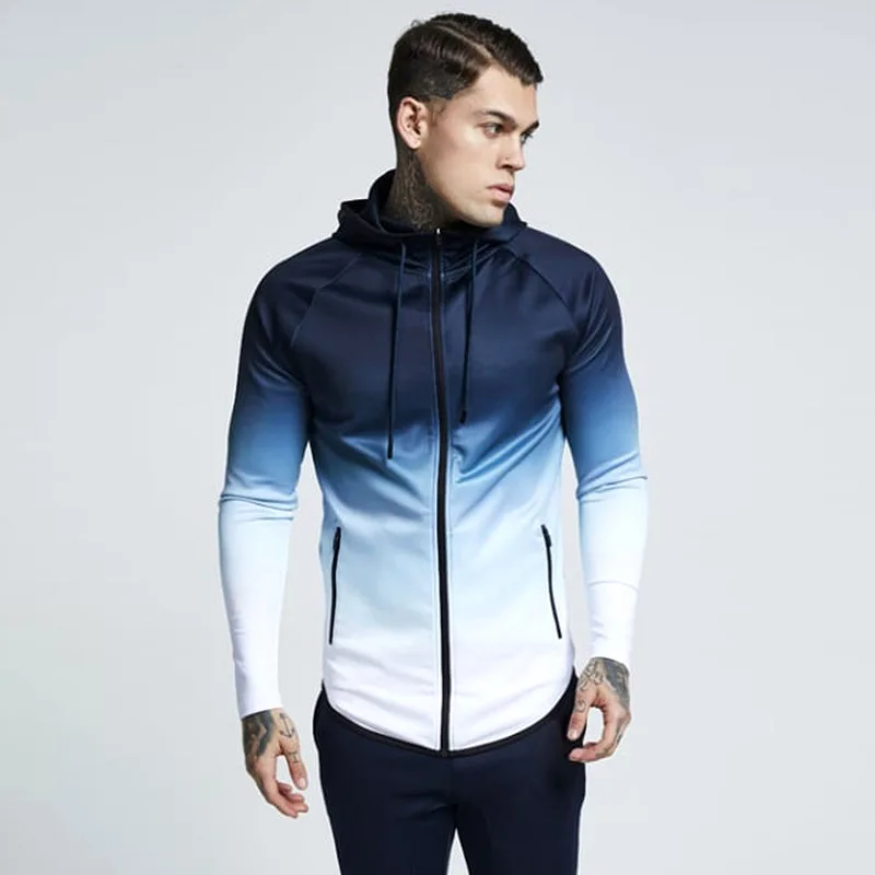 

Hooded autumn and winter European and American fashion men's sweater gradient zipper cardigan men's sportswear sports hoodies