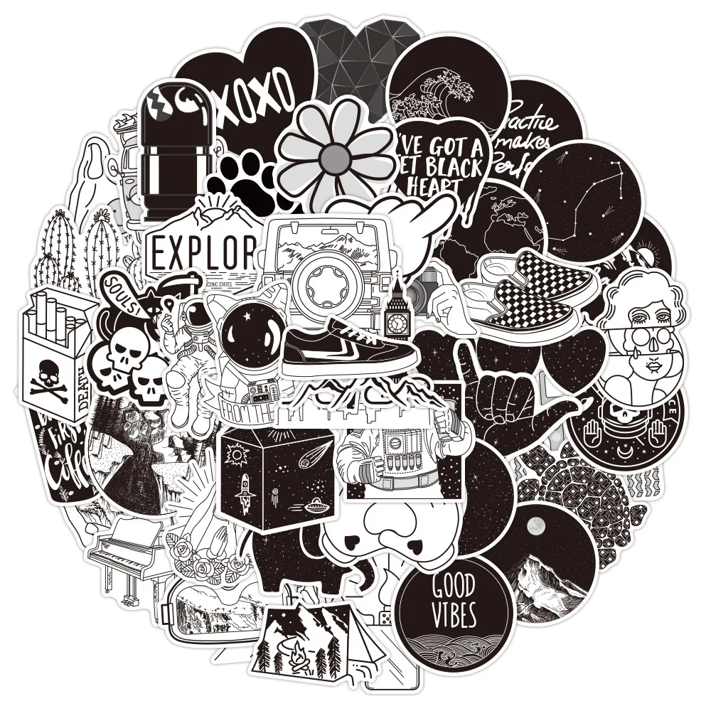 

10/30/50pcs New Black and White VSCO Wind Graffiti Stickers Luggage Refrigerator Notebook Decorative Waterproof Stickers