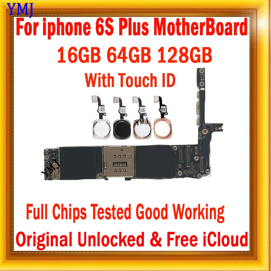 For iphone 6s plus Motherboard without / With Touch ID,for iphone 6s Plus Logic board 16gb/64gb/128gb No ID Account Mainboard