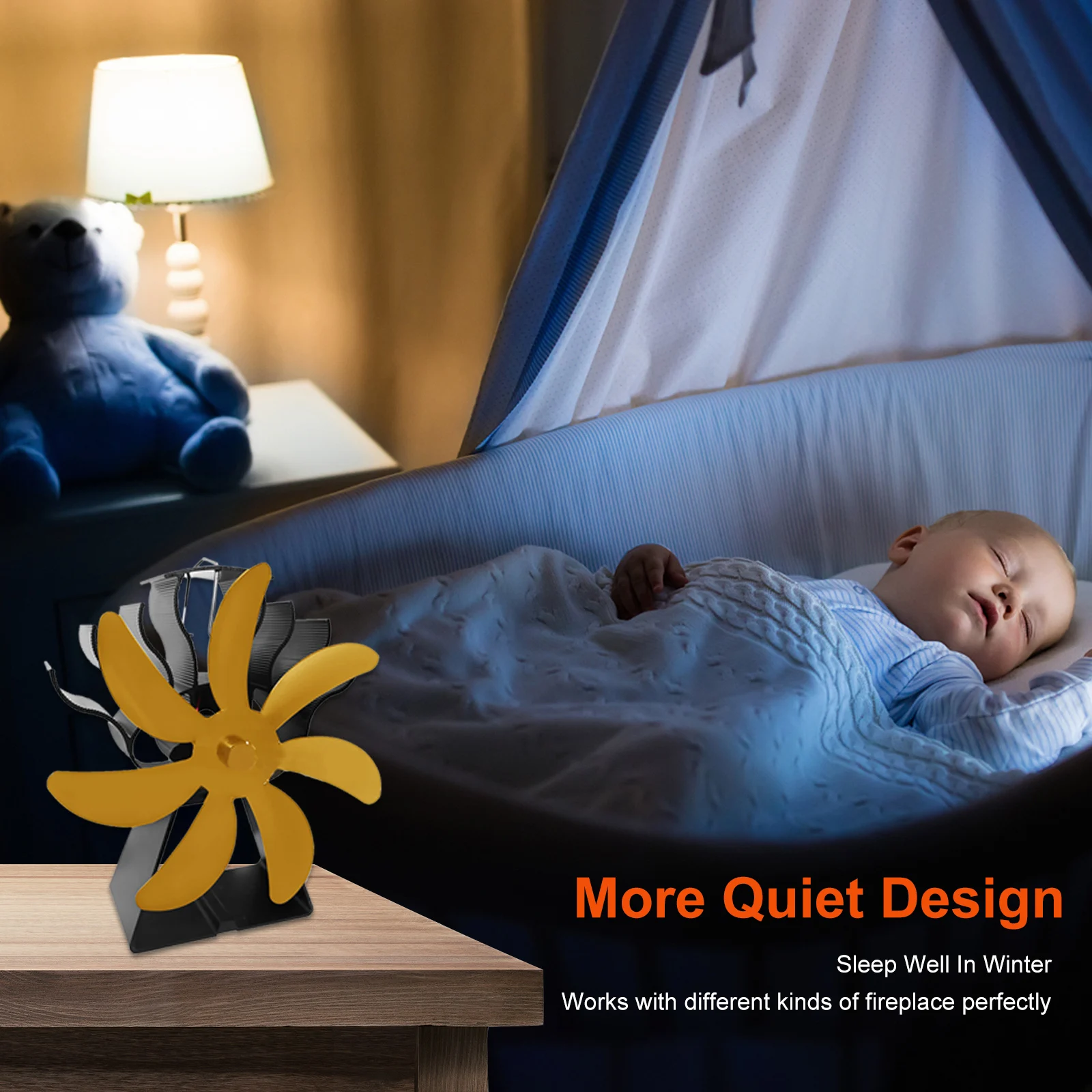 

Alumina Heat Powered Stove Fan Overheat Protection Wood Burner Quiet Fans with Thermometer Trapezoid Chimney Fans