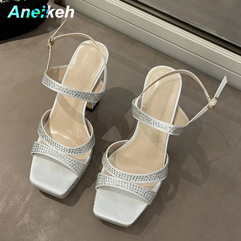 

Женские босоножки на платформе Aneikeh, летние новые Босоножки с открытым носком, ремешком и пряжкой на высоком каблуке, модное элегантное водонепроницаемое платье с кристаллами, 2023