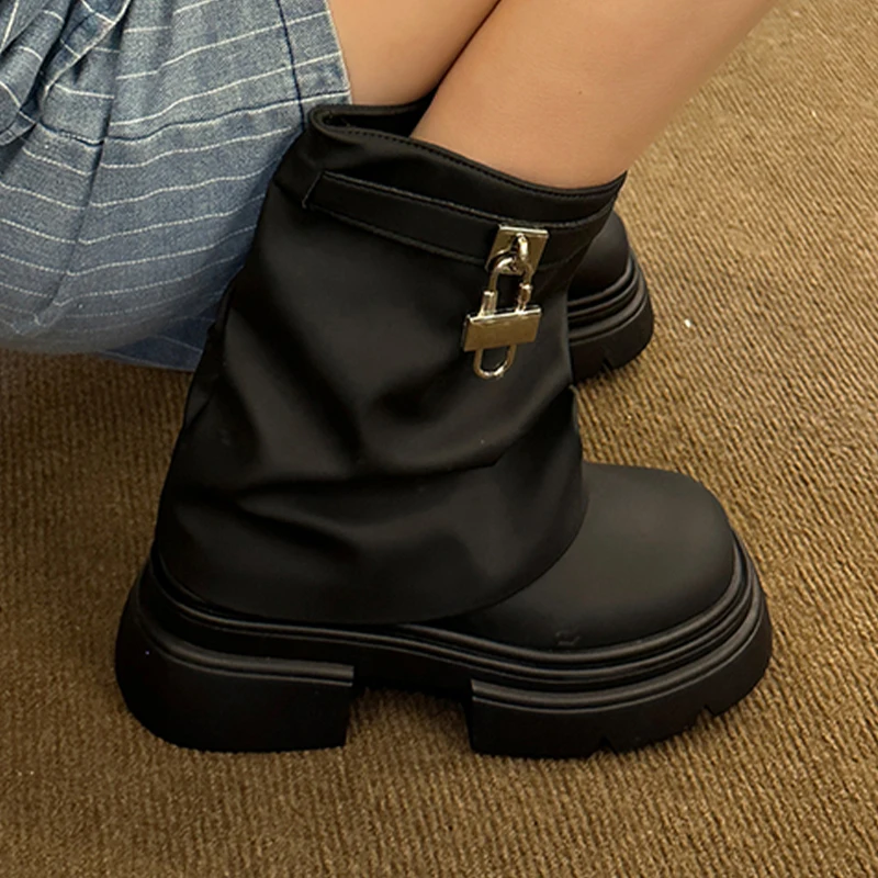 Женские плиссированные ботильоны на платформе модная дизайнерская кожаная