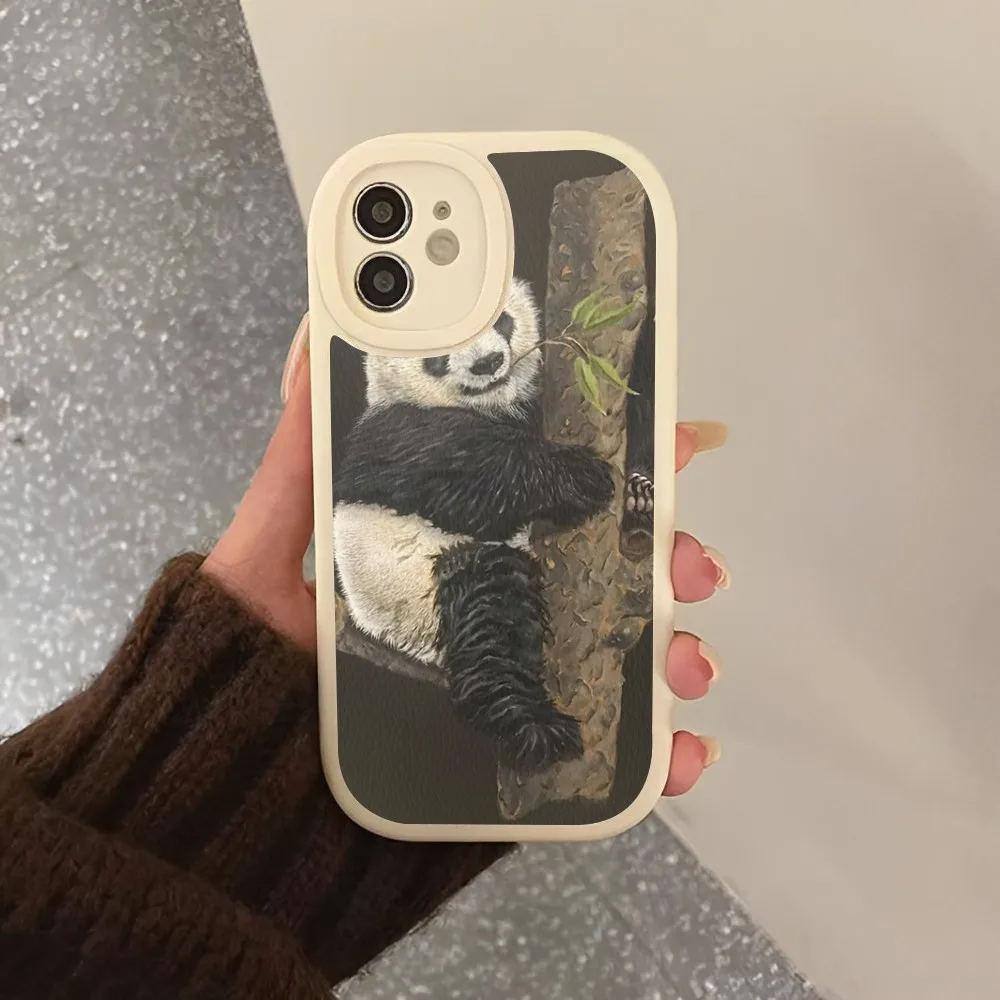 Чехол для телефона из жесткой кожи с китайским медведем и пандой iPhone 14 13 12 Mini 11 Pro