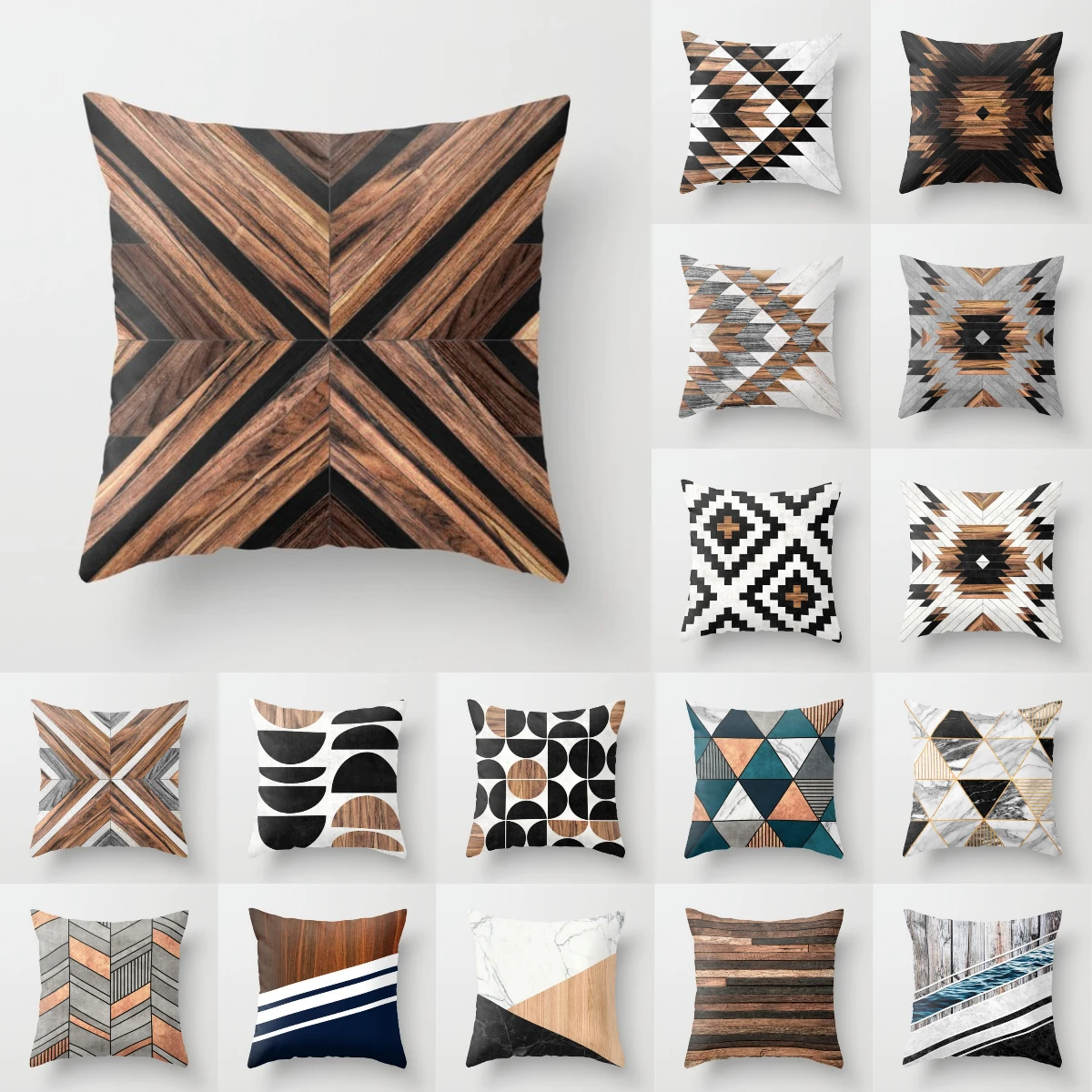 

45x45cm Creative Wood Texture Marble Pillowcases Fashion Geometric Cushions Case Farmhouse Home Decor Sofa Couch Throw Pillows