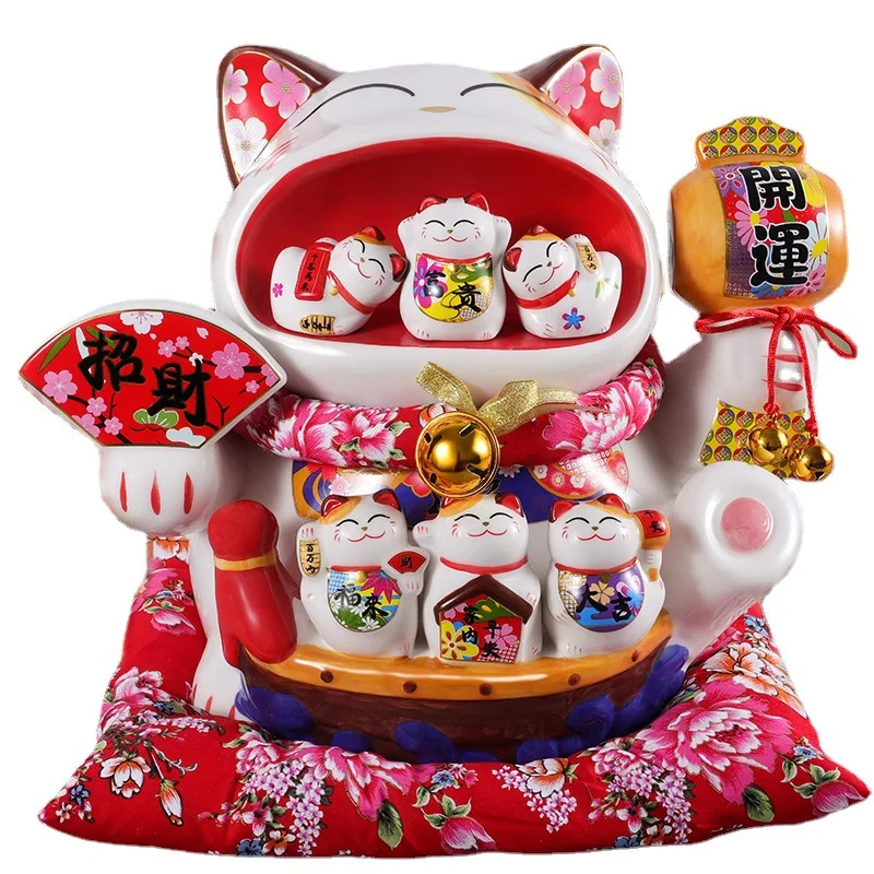 

14-inch lucky cat decoration size home ceramic piggy bank creative opening gift living room cashier counter piggy bank