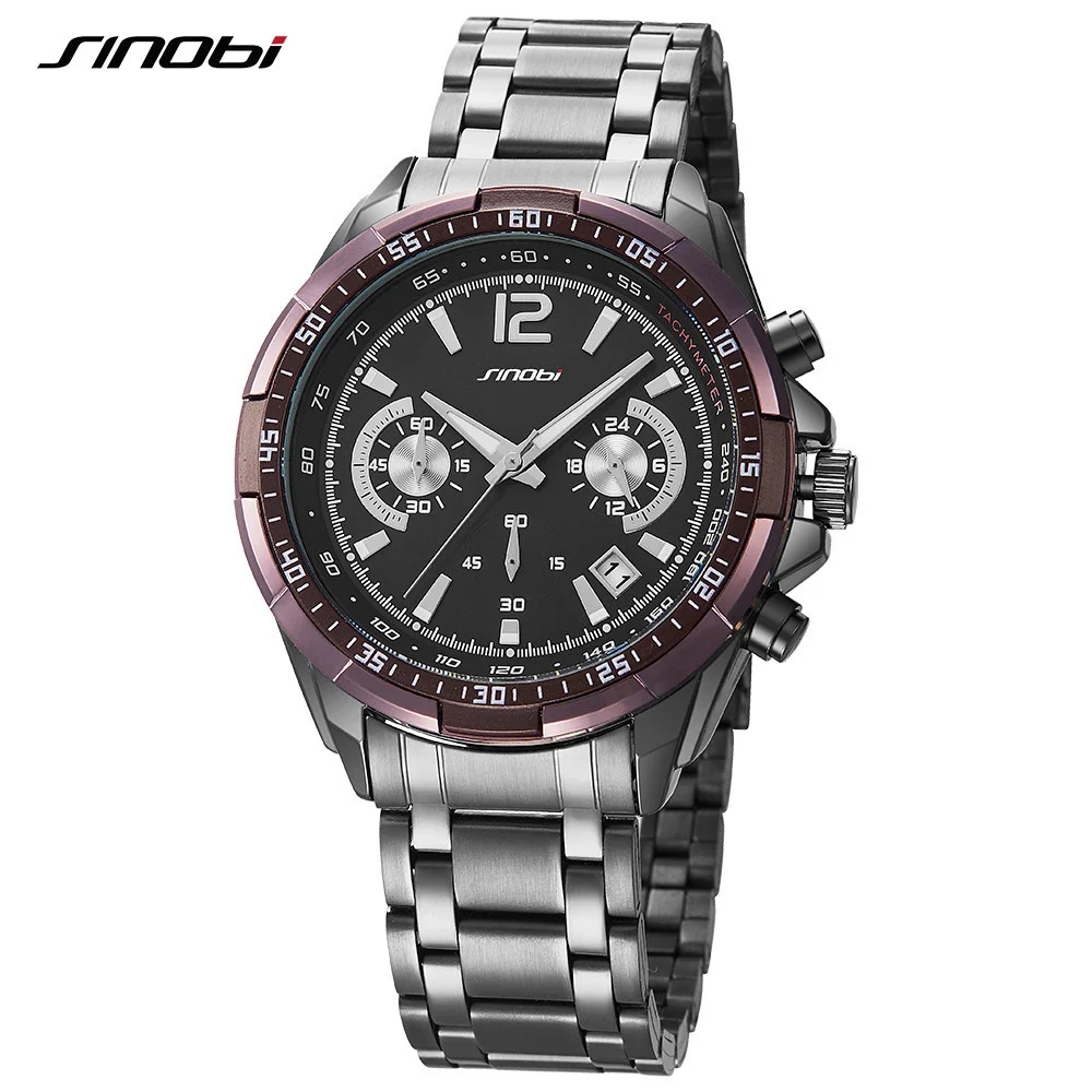 

Watches SINOBI 43mm Luxury Luminous Business Men's Dial Stainless Steel Strap Watch Chronograph Quartz Watch Men Wristwatch