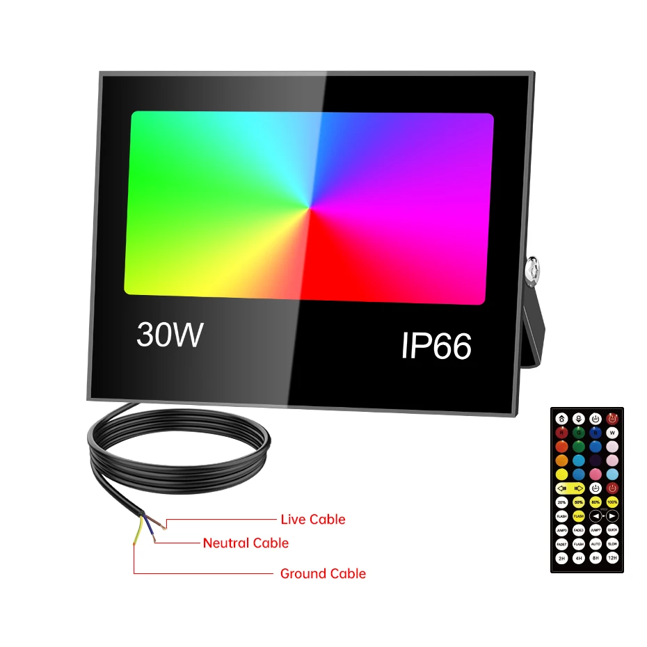 Фото Уличный светодиодный прожектор RGB AC85-265V, 30W 50W 80W, с диммированием, дистанционным управлением, водонепроницаемый, настенный светильник №2