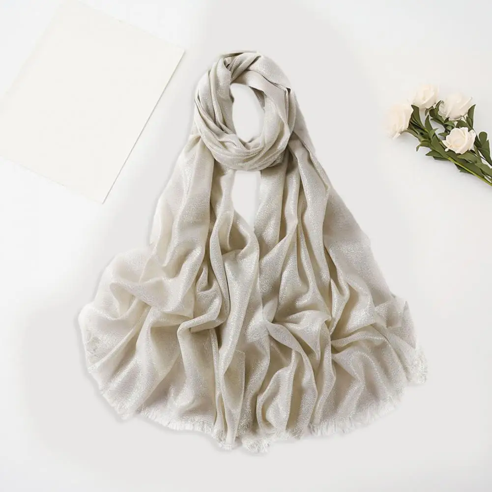 

Women Scarf Chic Stylish Women's Scarves Long Wide Windproof with Shiny Tassels Accessories for Retro Solid Color Outfits