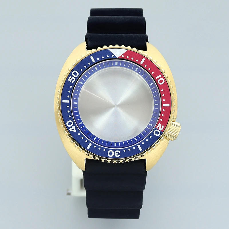 Золотой корпус часов Abalone 45 мм резиновый браслет с сапфиром для тунца черепахи Seiko