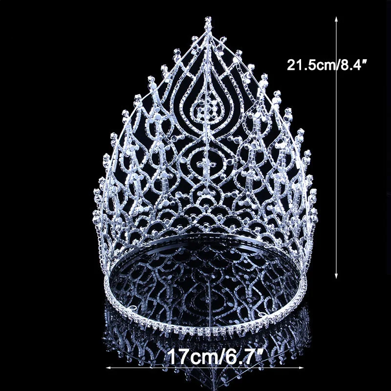 Beauty Pageant Crown Rhinestone Pageant Tall Crowns Crystal Adjust Contour Band Miss Big Tiara