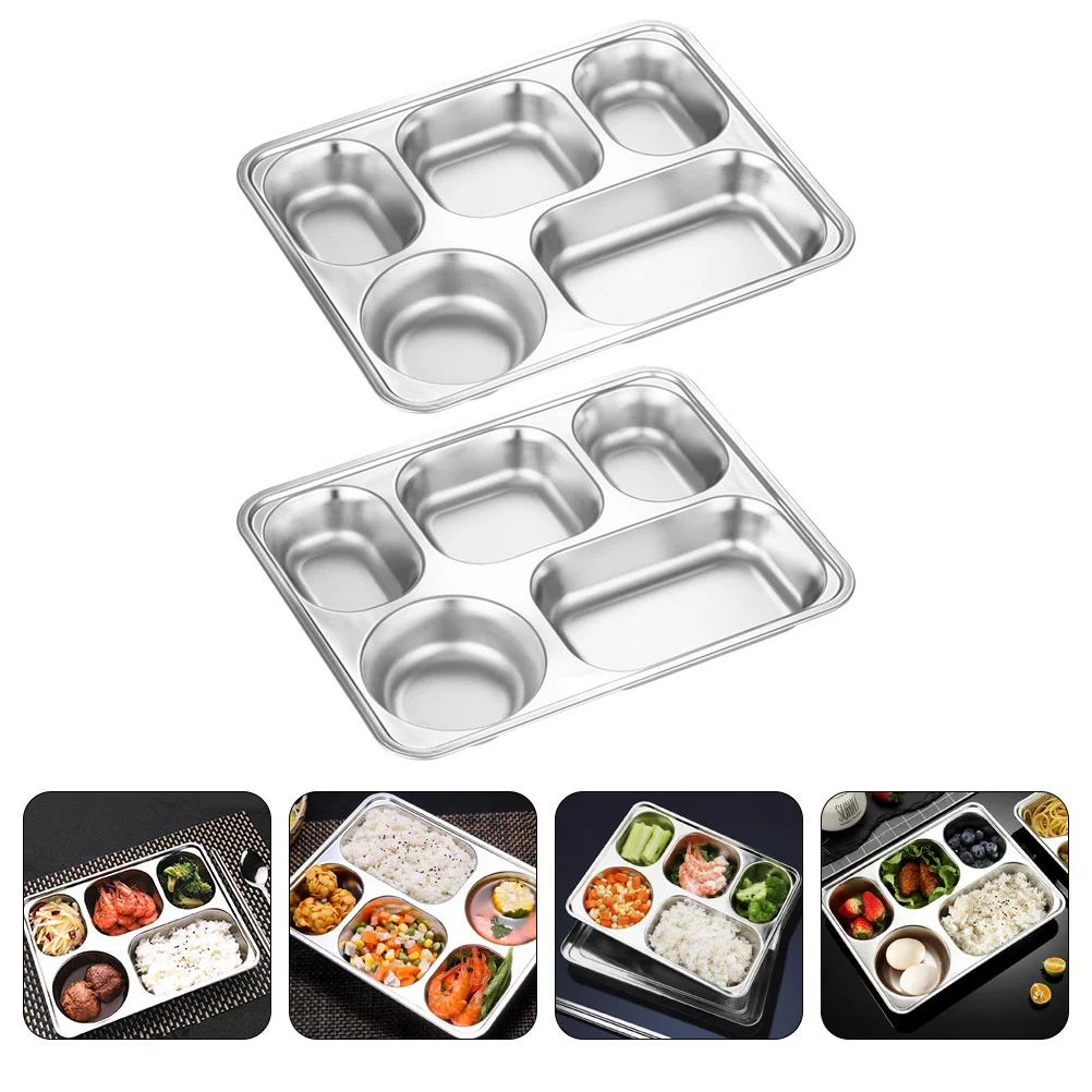 

Dividedplate Plates Trays Tray Compartment Lunch Platter Serving Control Stainless Steel Dishes Snack Portion Dinner Camping