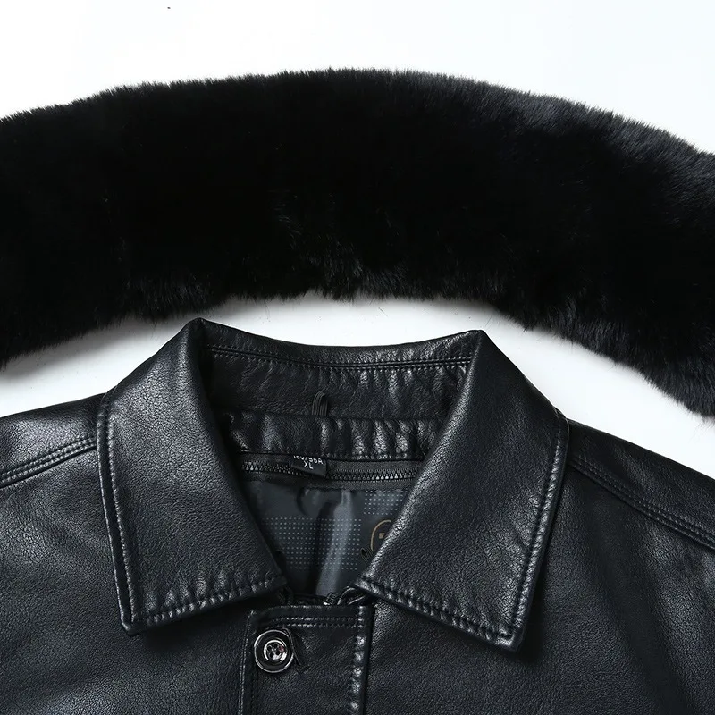 New Arrival Suepr Large Winter Thick Men's Flip Collar Detachable Two-piece Set of Leather Padding Jacket Plus Size XL-6XL 7XL