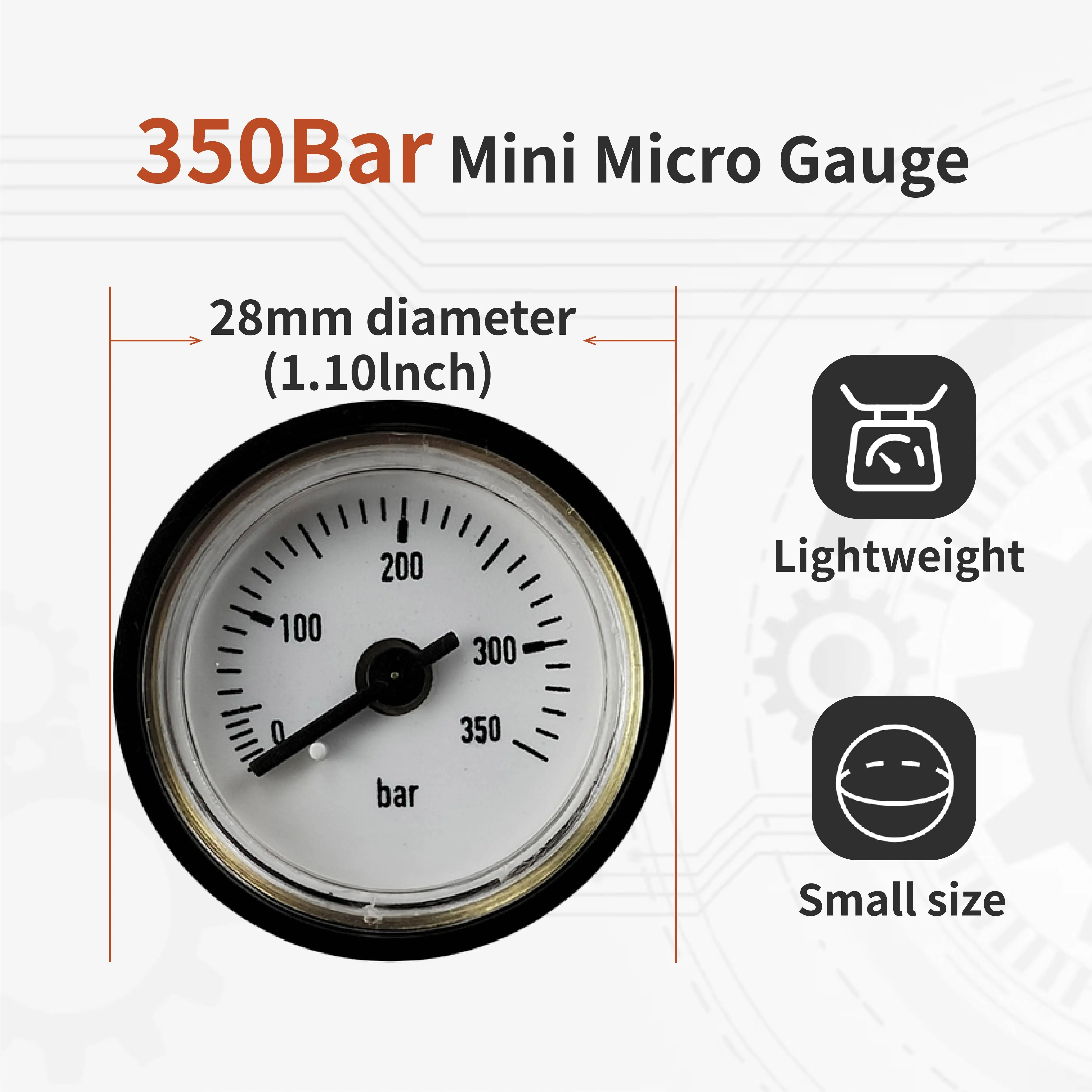 Фото Манометр EDgun FX Precision Air Gauge - 28 мм, различные стили, миниатюрный манометр, 2 варианта резьбы: 1/8BSP и M10*1 №4