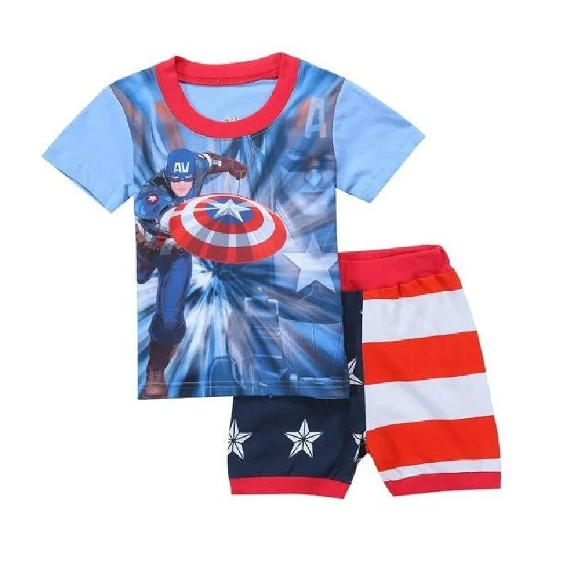 

Marvel Avengers Alliance Iron Man Captain America Spiderman New Boys Summer Cotton Short Sleeve Shorts Home Service Pajamas Set