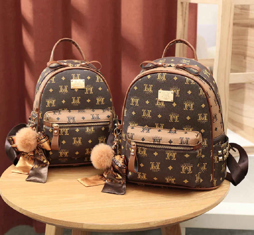 

Hot Sale Women Fashion Designer Printing Backpack High Quality Pu Leather Travel Shoulder Bags School Bag Small Backpacks
