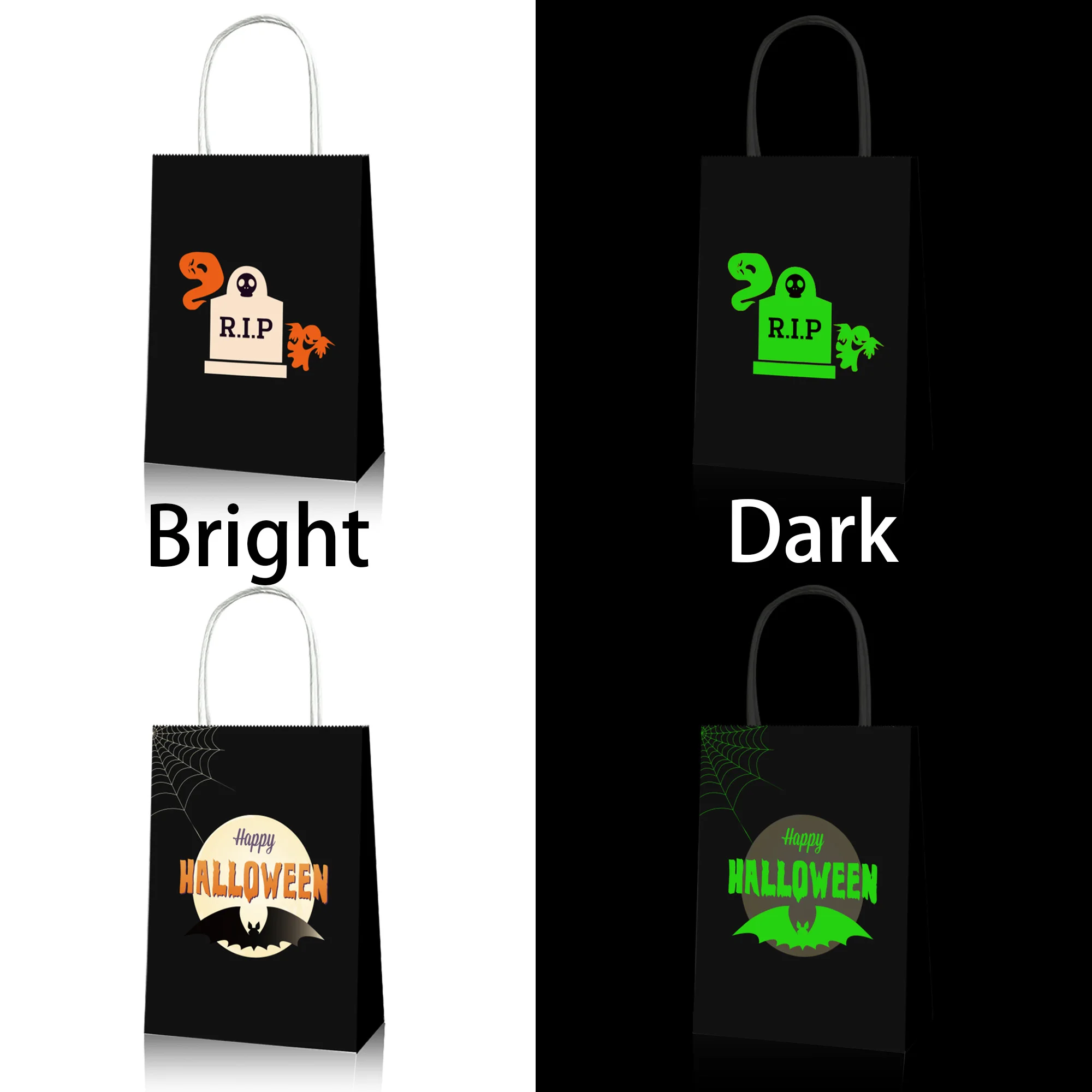 

BD048 12Pcs Special Happy Halloweeen Party Fluorescent Glow Portable Tote Paper Gift Bags Treat or Trick Party Decorations